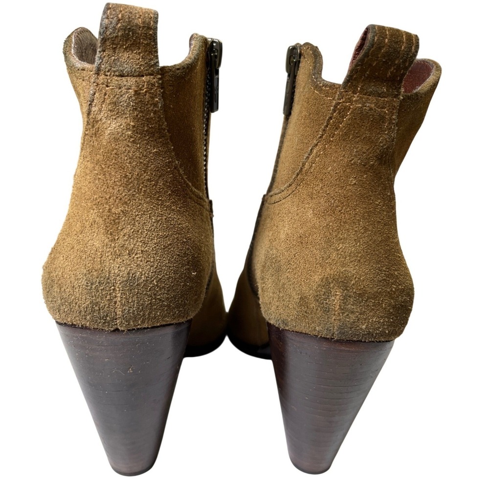 Frye Madeleine Suede Ankle Boots Brown Leather Lined Stacked Heel 8.5 - Picture 4 of 8